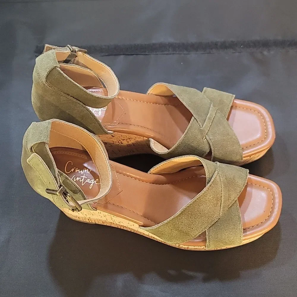 CROWN VINTAGE ANKLE STRAP ESPADRILLE PLATFORM WEDGE SANDAL
